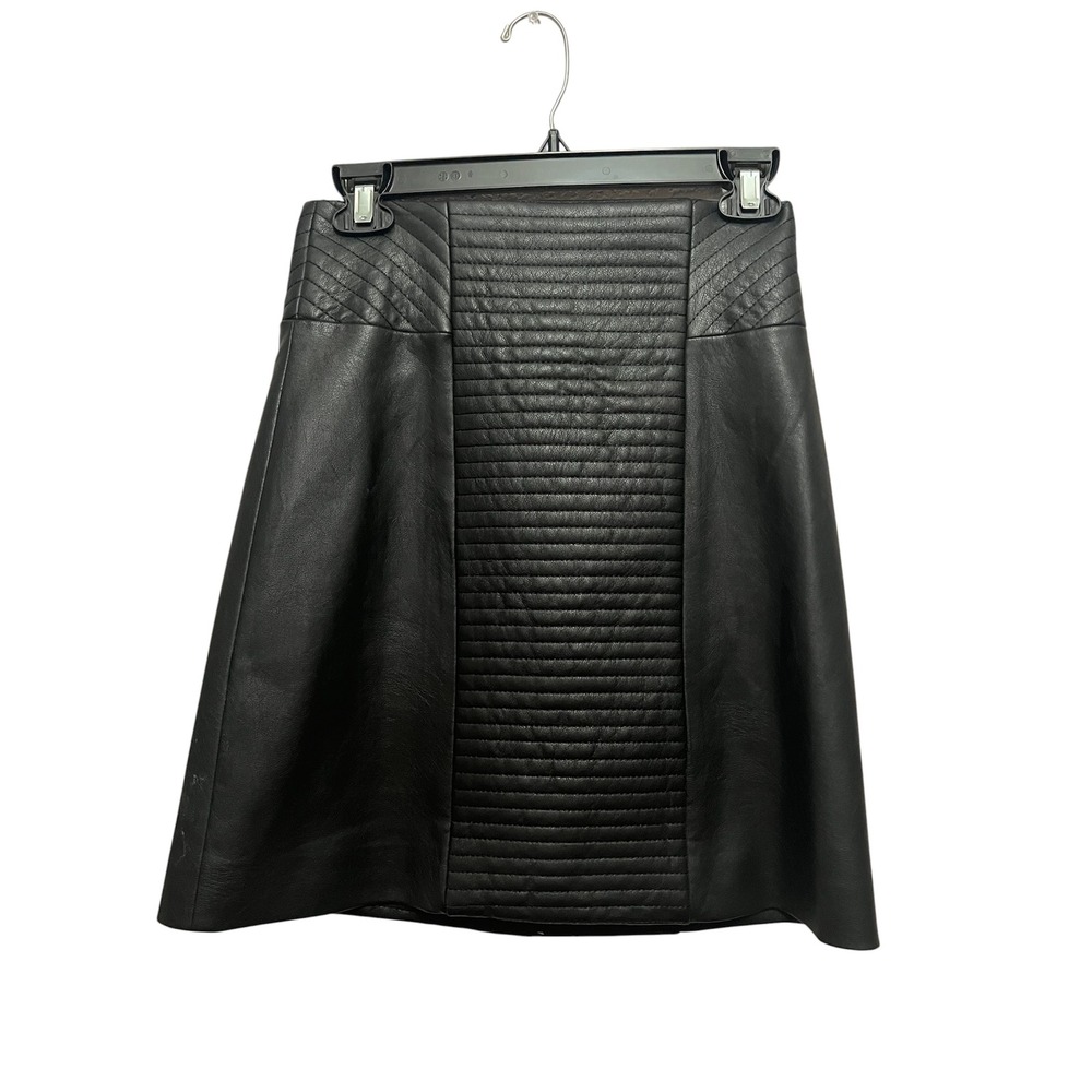 BCBGMAXAZRIA Black Quilted Faux Leather  Skirt Moto A-Line XXS BPY3G993-001